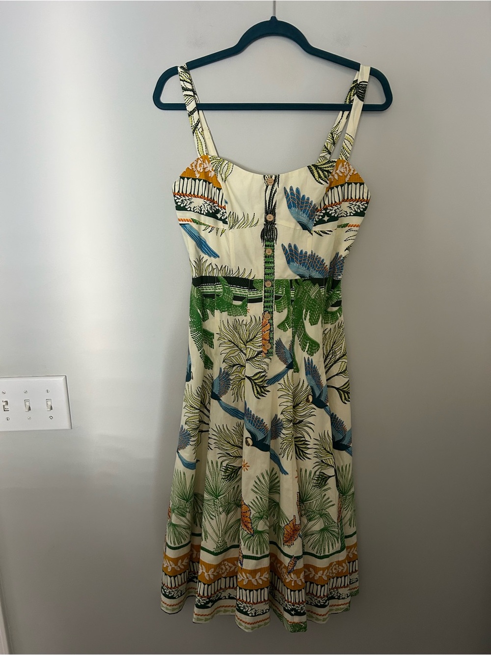 Aylaya Sabo Paulo Ivory Tropical Print Cotton Midi Dress - Picture 2 of 7